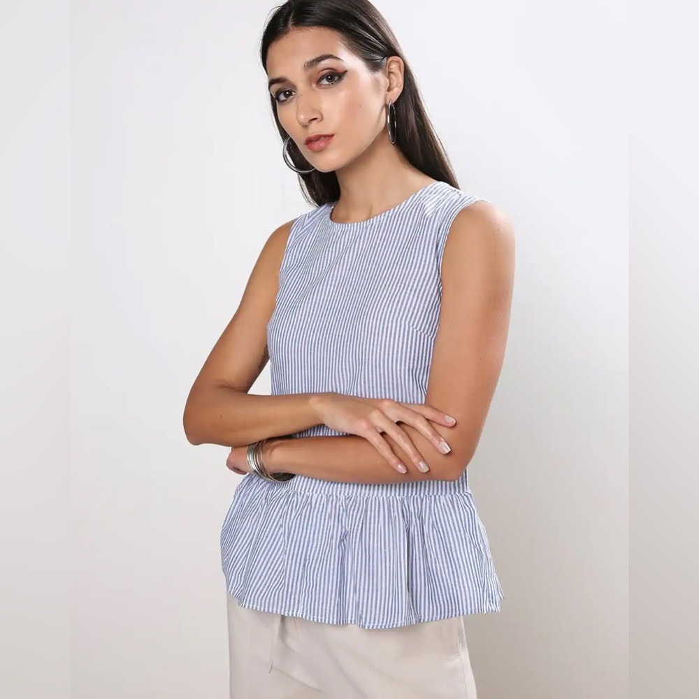 J. Crew Factory Blue Striped Tank 100% Cotton Size M